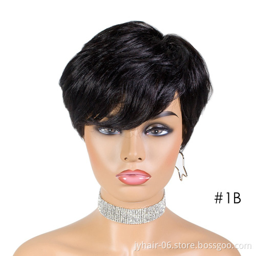 Wholeslae Short Straight Bob Pixie Cut Wig Non Lace  Human Hair Wig With Bangs For Black Women Brazilian Cheap Human Hair Wig